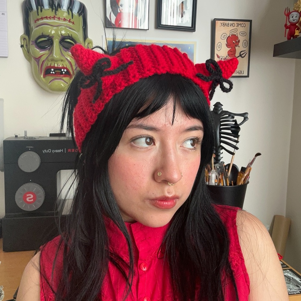 Crochet Devil Headband with Bows